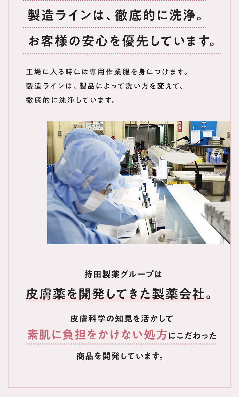 製造ラインは、徹底的に洗浄。お客様の安心を優先しています。