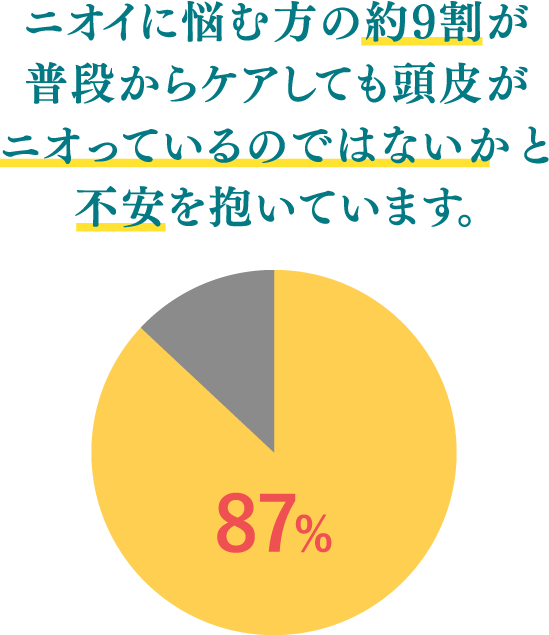 ニオイに悩む方の約9割が普段からケアしても頭皮がニオっているのではないかと不安を抱いています。