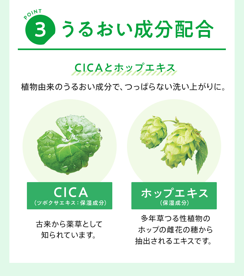 POINT3 うるおい成分配合 CICAとホップエキス