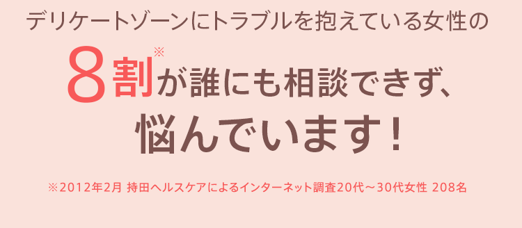 デリケートゾーンにトラブルを抱えている女性の８割※が誰にも相談できず、悩んでいます！