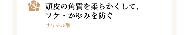 頭皮の角質を柔らかくして、フケ・かゆみを防ぐ　サリチル酸